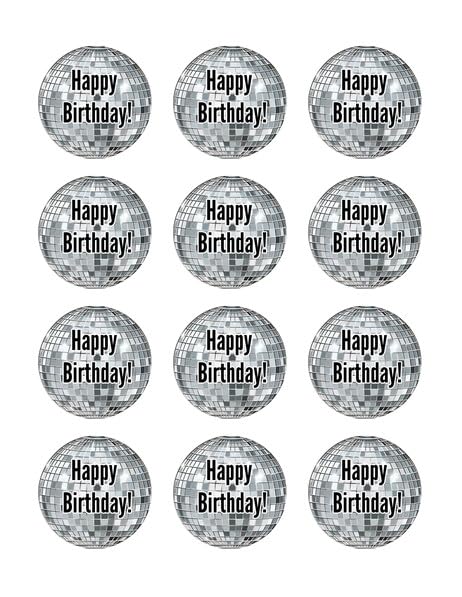 2" Round Pre-Cut Bday Disco Ball Edible Images For Your Frosted Cupcakes!