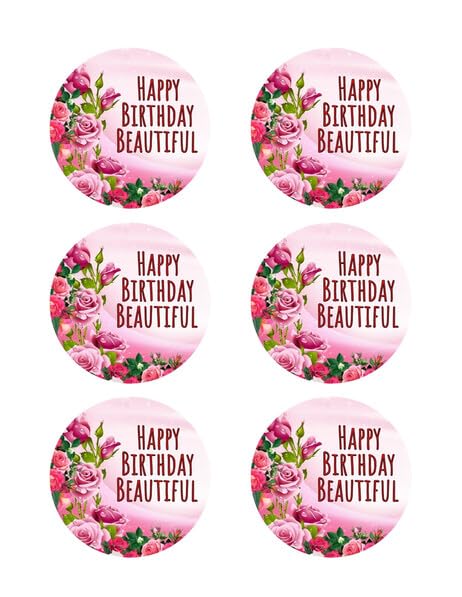 3" Round Pre-Cut Happy Birthday Beautiful Edible Image Cupcake Toppers