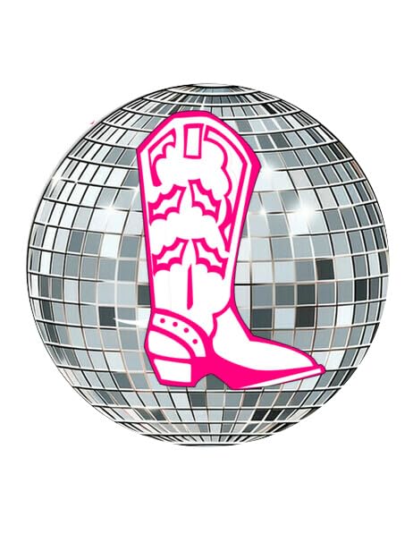 7.5" Pre-Cut Round Pink Boot & Disco Ball Edible Image For Your Frosted Cake!