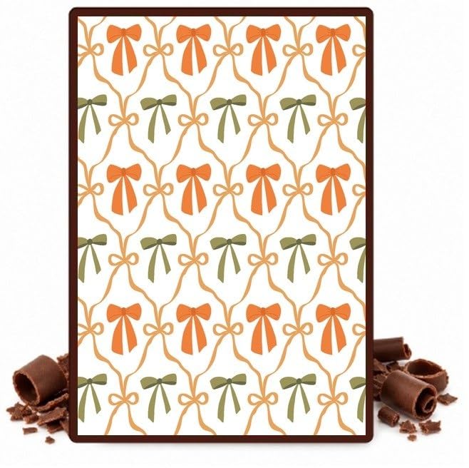 Gold and Red Coquette Ribbon Bows Edible Chocolate Transfer Sheet for Chocolate Covered Strawberries and Bark, 1 Count