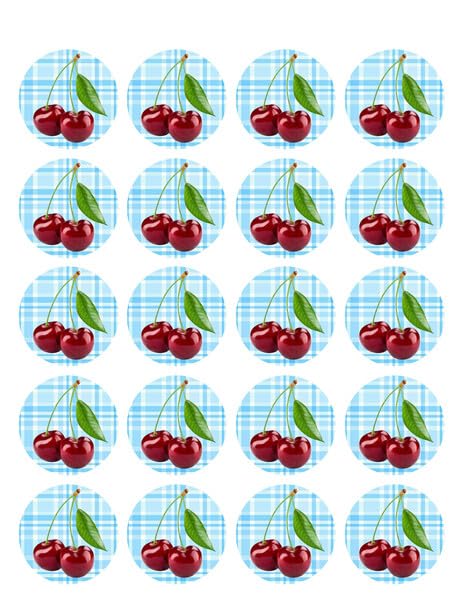 1.875" Pre-Cut Round Red Cherry Design Edible Image Cupcake Toppers