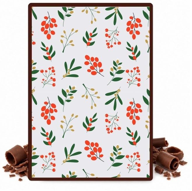 Winter Greenery and Red Berries Edible Chocolate Transfer Sheet for Chocolate Covered Strawberries and Bark, 1 Count