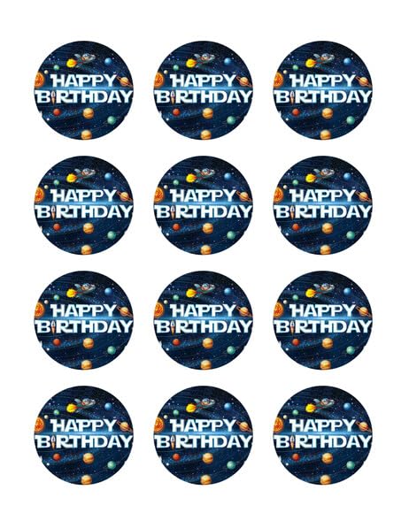 2" Round Pre-Cut Galaxy Theme Edible Image Cupcake Toppers