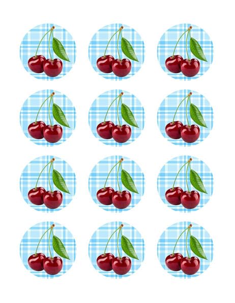 2" Round Pre-Cut Red Cherry Design Edible Images!