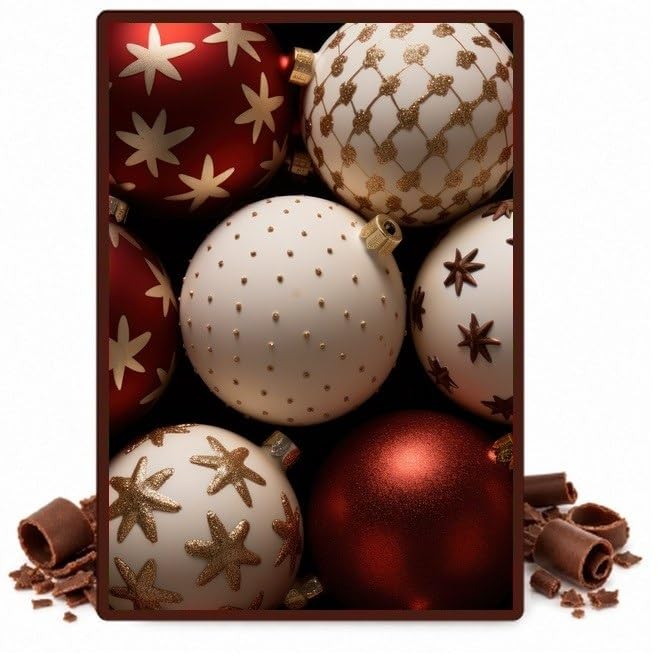 Red and Cream Christmas Ornaments Edible Cocoa Butter Transfer Sheet for Chocolate Treats, 1 Count