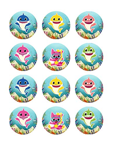 2" Round Pre-Cut Baby Shark Edible Image Cupcake Toppers