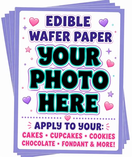 Custom Edible Image Wafer Paper Sheets – Create your Own Photo Cake Topper – Personalized Edible Wafer Sheets for Cakes, Cupcakes, Cookies, Chocolate & Dessert Decorations.
