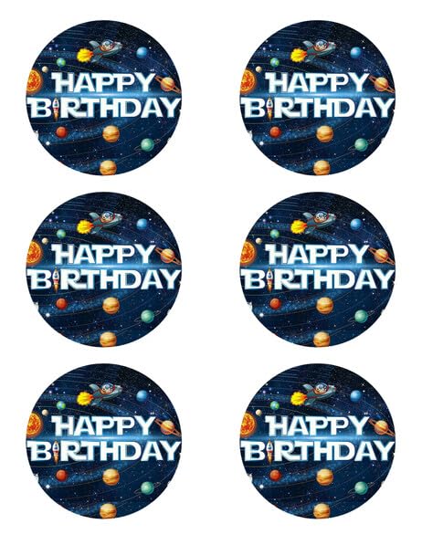 3" Round Pre-Cut Galaxy Theme Edible Image Cupcake Toppers