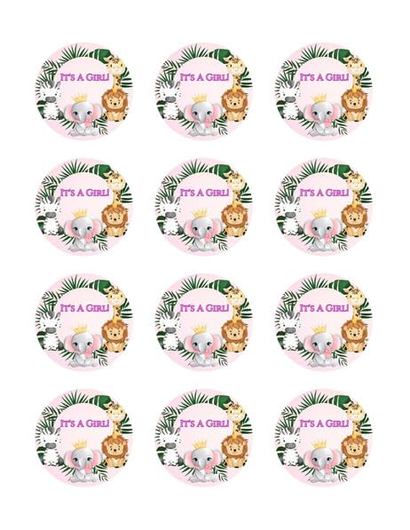 2" Round Pre-Cut Its a Girl Safari Edible Images!