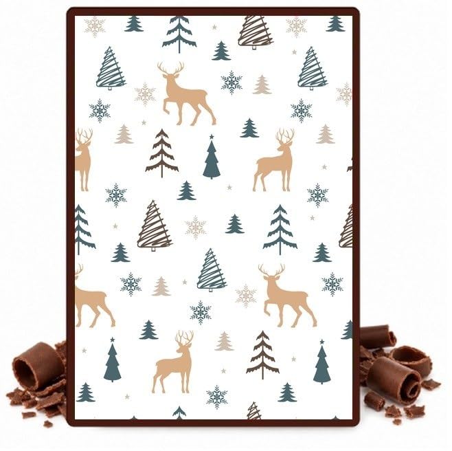 Woodland Reindeer and Christmas Trees Edible Chocolate Transfer Sheet for Chocolate Covered Strawberries and Bark, 1 Count
