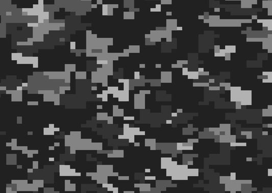Black & Gray Pixelated Camoflauge Pattern On Edible Image Chocolate Transfer Sheet. Apply To Your Custom Chocolate Treats