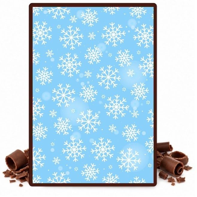 White Snowflakes on Blue Edible Chocolate Transfer Sheet for Chocolate Covered Strawberries and Bark, 1 Count