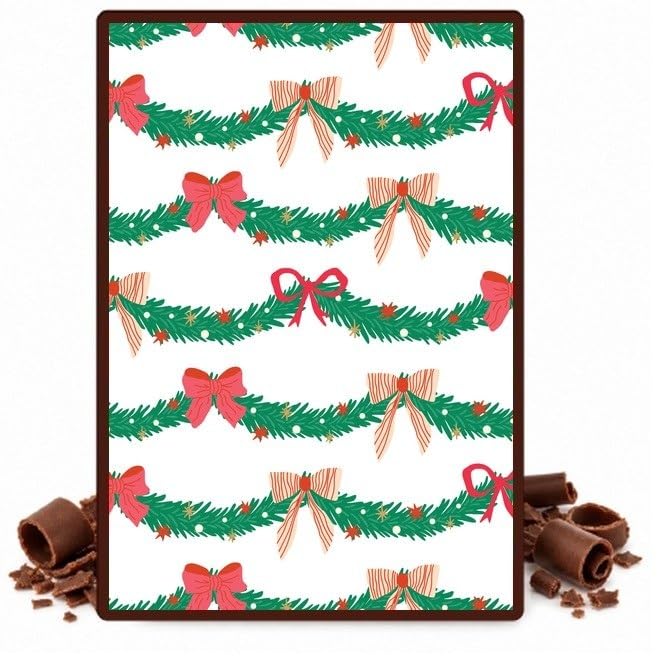 Green Christmas Garlands and Red Bows Edible Chocolate Transfer Sheet for Chocolate Covered Strawberries and Bark, 1 Count