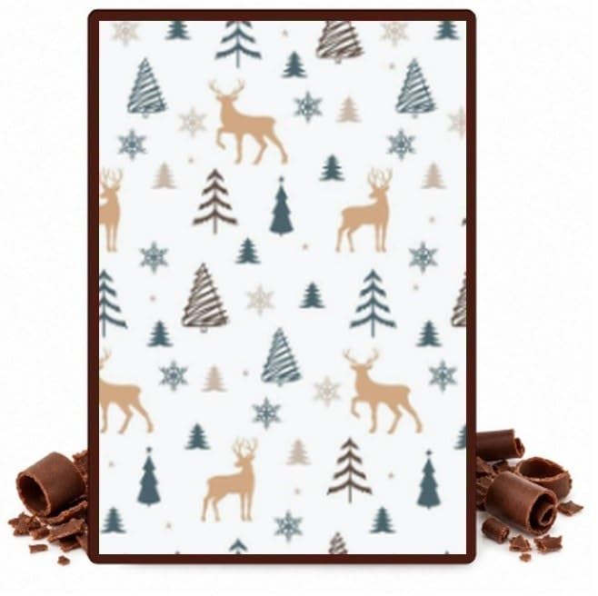 Christmas Trees and Reindeer on White Edible Chocolate Transfer Sheet for Chocolate Covered Strawberries and Bark, 1 Count