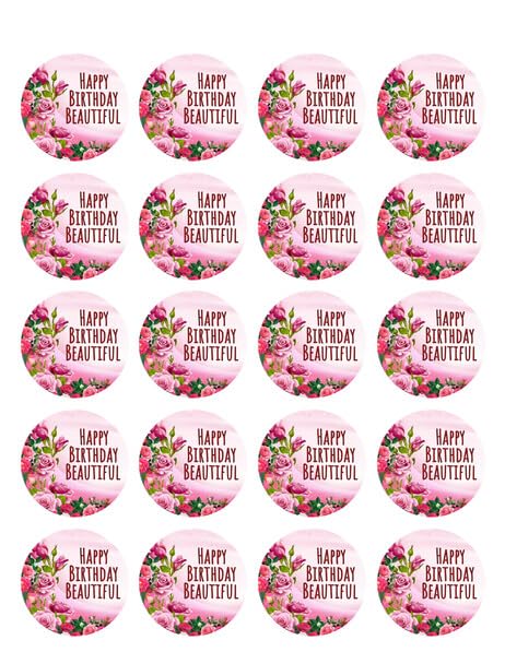 1.875" Pre-Cut Round Happy Birthday Beautiful Edible Image Cupcake Toppers