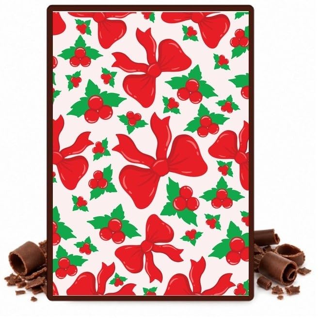 Red Holly Leaves and Green Berries on White Edible Chocolate Transfer Sheet for Chocolate Covered Strawberries and Bark, 1 Count