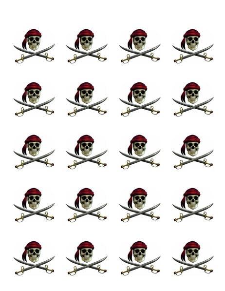 1.875" Pre-Cut Round Pirate Skull & Swords Edible Image Cupcake Toppers