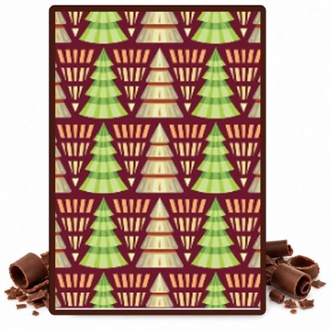 Decorative Christmas Trees on Red Edible Chocolate Transfer Sheet for Chocolate Covered Strawberries and Bark, 1 Count