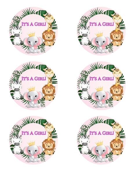 3" Round Pre-Cut Its a Girl Safari Edible Image Cupcake Toppers