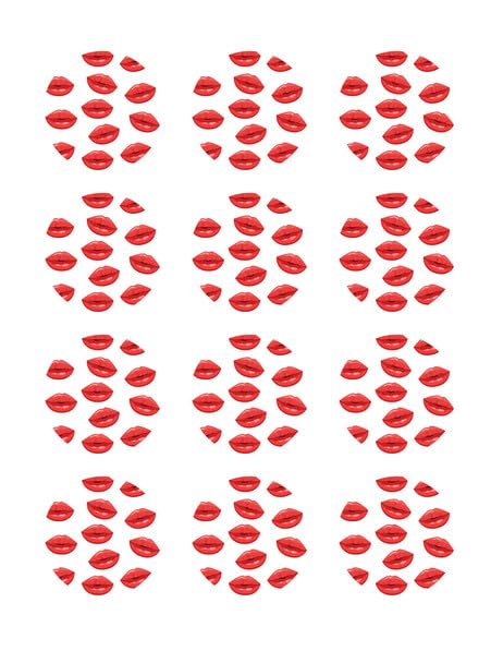 2" Round Pre-Cut Red Kissy Lipstick Pattern Edible Image Photo Cupcake & Cookie Toppers