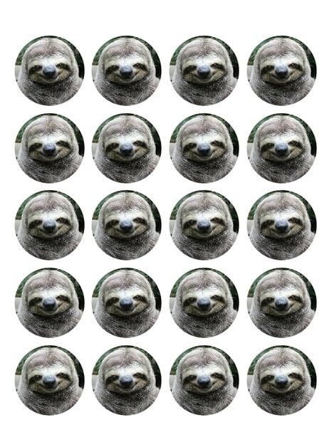 1.875" Pre-Cut Round Cute Smiling Sloth Edible Images!