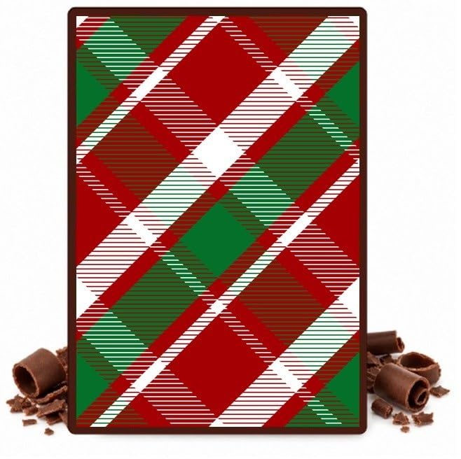 Red Green and White Diagonal Plaid Edible Chocolate Transfer Sheet for Chocolate Covered Strawberries and Bark, 1 Count
