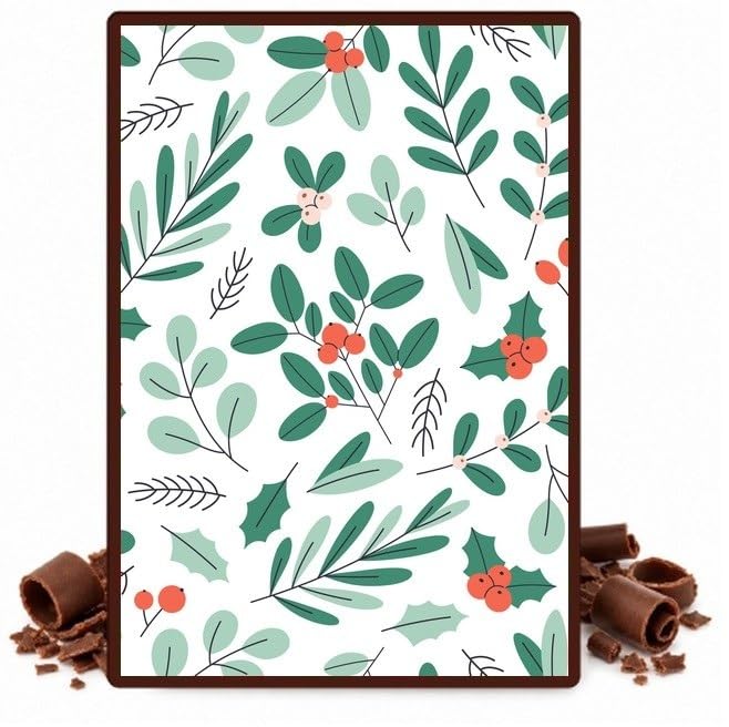Winter Leaves and Red Berries Edible Chocolate Transfer Sheet for Chocolate Covered Strawberries and Bark, 1 Count