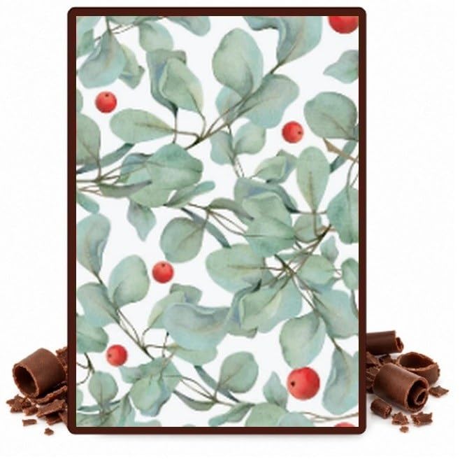 Eucalyptus and Berries on White Edible Chocolate Transfer Sheet for Chocolate Covered Strawberries and Bark, 1 Count
