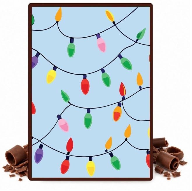Colorful Christmas Light Strings on Blue Edible Chocolate Transfer Sheet for Chocolate Covered Strawberries and Bark, 1 Count