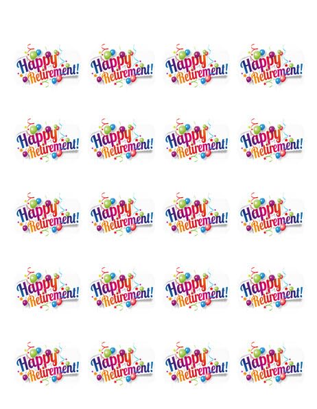 1.875" Pre-Cut Round Happy Retirement Edible Image Cupcake Toppers