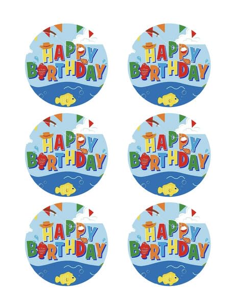 3" Round Pre-Cut Fishing Theme Edible Image Cupcake Toppers