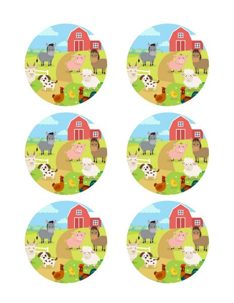 3" Round Pre-Cut Farm Animal Edible Image Cupcake Toppers