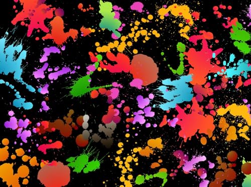 Multi Color Paint Splash with Black Background Pattern Edible Image Photo Cake Topper For Quarter Sheet Cake