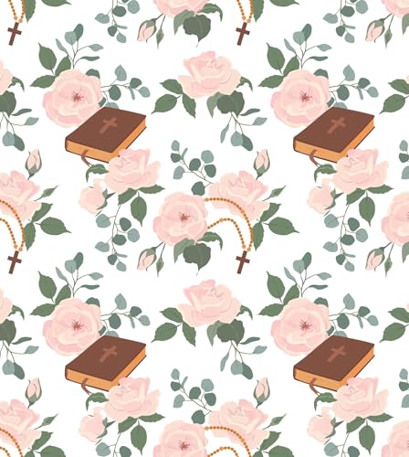 Rose & Bible with White Background Pattern Edible Image Photo Cake Topper For Half Sheet Cake