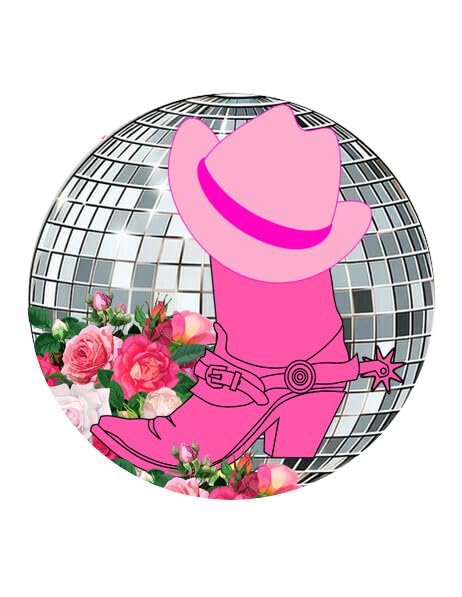 3" Round Pre-Cut Pink Boots & Flowers Disco Ball Edible Images For Your Cupcakes!