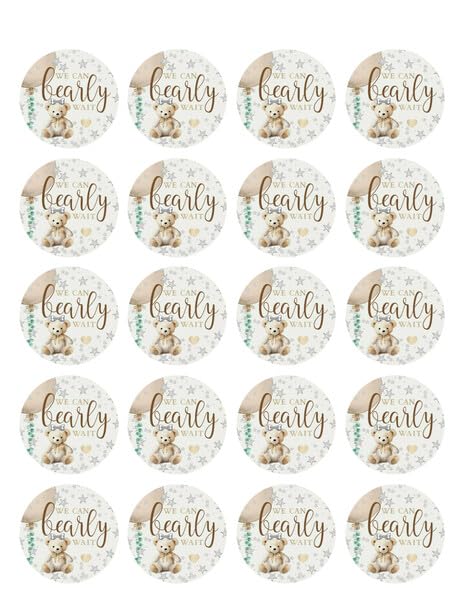 1.875" Pre-Cut Round We Can Bearly Wait Edible Image Cupcake Toppers