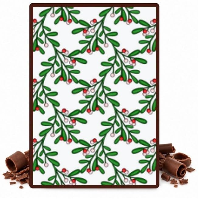 Green Mistletoe with Red and Pink Berries Edible Cocoa Butter Transfer Sheet for Chocolate Treats, 1 Count