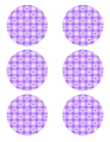 3" Round Pre-Cut Purple & White Hearts With Plaid Pattern Edible Image Photo Cupcake & Cookie Toppers