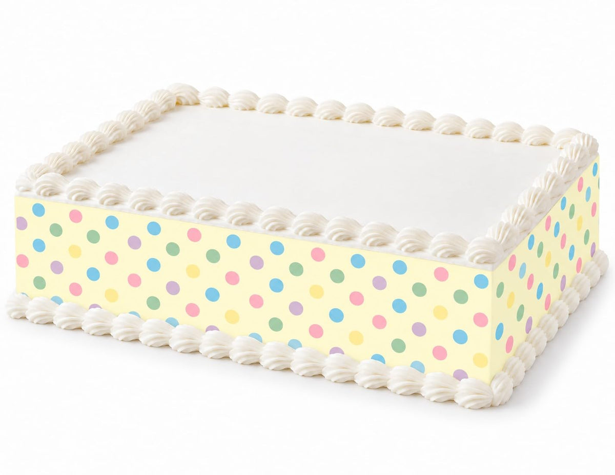 Pastel Polka Dots on Cream Edible Image Cake Border Strips, by Party Poppin Cake Toppin. (1 Count)