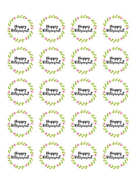 1.875" Round Pre-Cut Happy Retirement Edible Image Cupcake Toppers