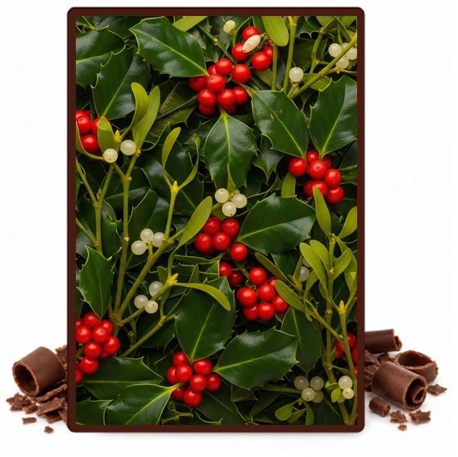 Glossy Holly Leaves with Red and White Berries Edible Chocolate Transfer Sheet for Chocolate Covered Strawberries and Bark, 1 Count
