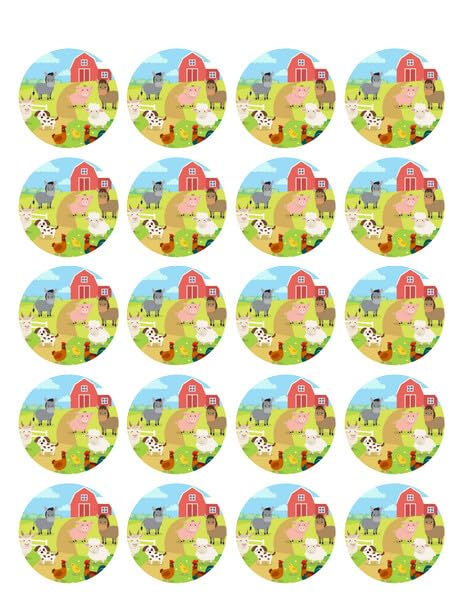 1.875" Pre-Cut Round Farm Animal Edible Image Cupcake Toppers