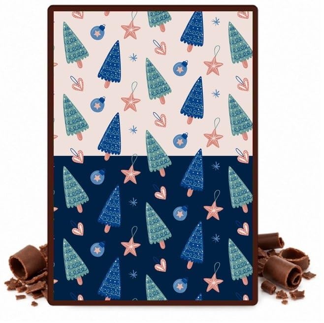 Blue Christmas Trees and Stars Edible Chocolate Transfer Sheet for Chocolate Covered Strawberries and Bark, 1 Count