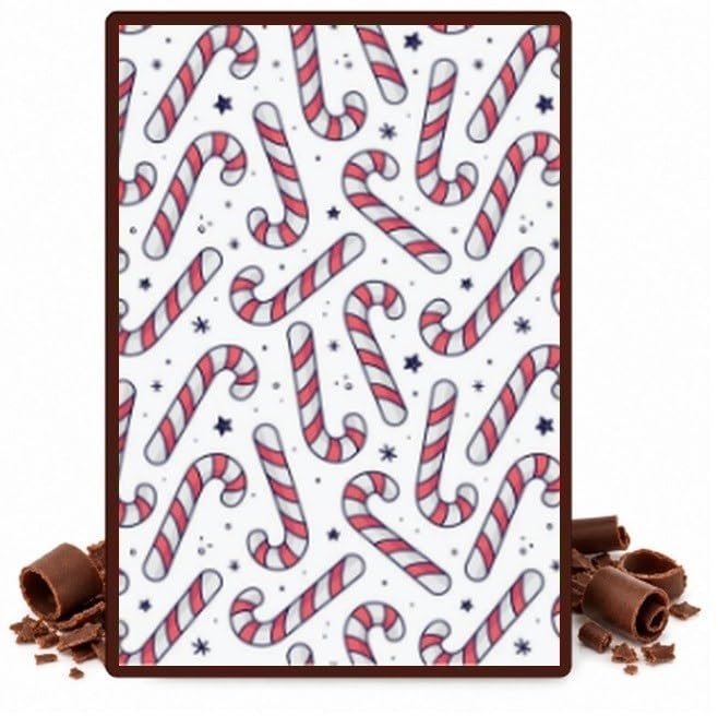 Candy Canes and Snowflakes on White Edible Cocoa Butter Transfer Sheet for Chocolate Treats, 1 Count