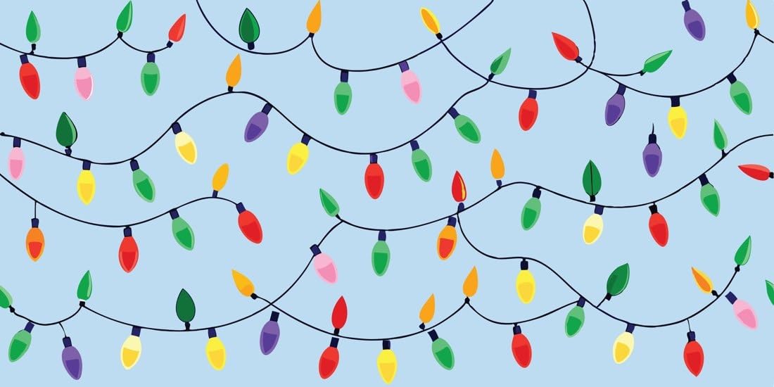 Colorful Christmas Light Strings on Blue Edible Chocolate Transfer Sheet for Chocolate Covered Strawberries and Bark, 1 Count