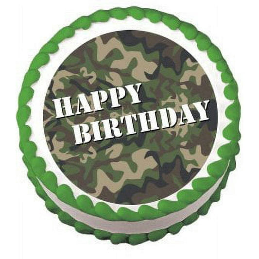 Military Army Camoflage Birthday Party Edible Icing Image Cake topper, by Tnct.