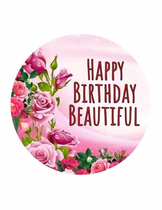 Pink Roses Happy Birthday Beautiful Edible Icing Image Cake topper, by Tnct.