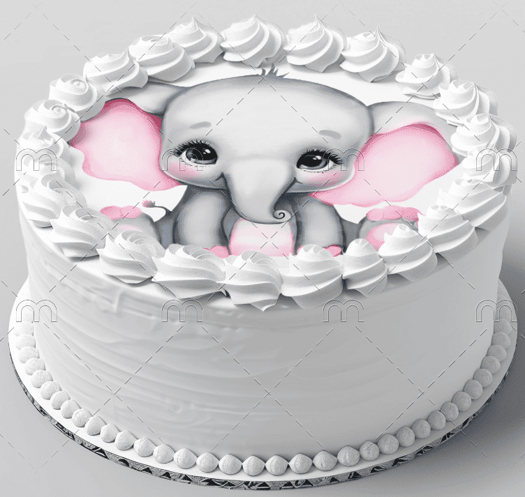 6" Round Baby Shower Elephant Edible Image Cake Topper, by Tnct. (1 Count)