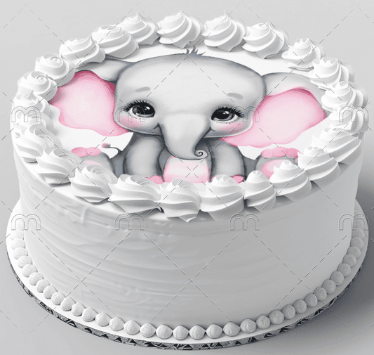 6" Round Baby Shower Elephant Edible Image Cake Topper, by Tnct. (1 Count)