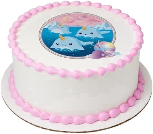 Cute Narwhale Edible Icing Image Cake topper, by Tnct.